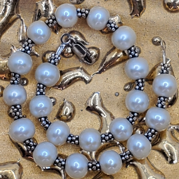 14k Solid White Gold Real Freshwater Pearl Bracelet - Picture 7 of 15